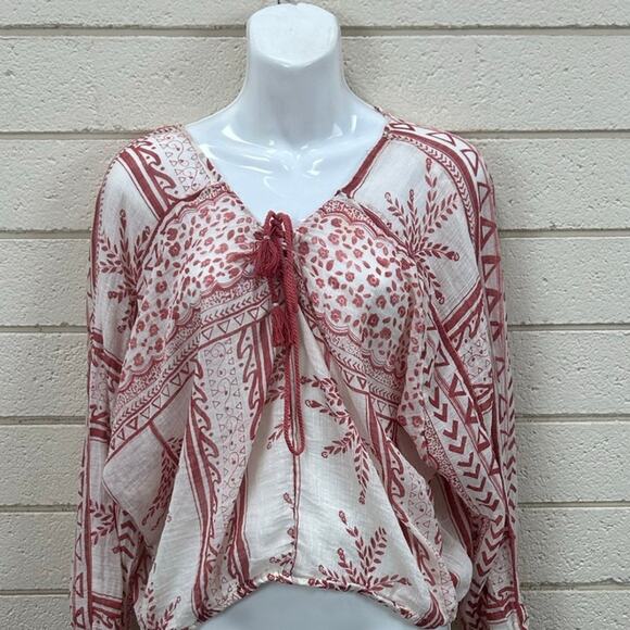 Free People Yo Yo Geo Lace Up Peasant Top size M - Picture 4 of 7